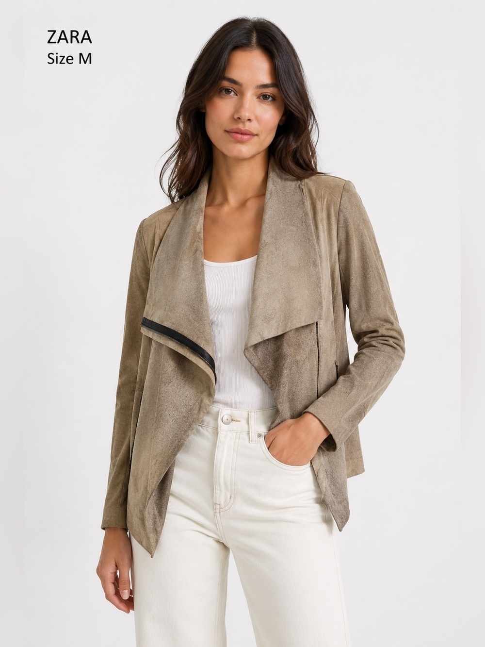 ZARA WOMAN Stylish classic cottagecore Tan front zipper Jacket/size M